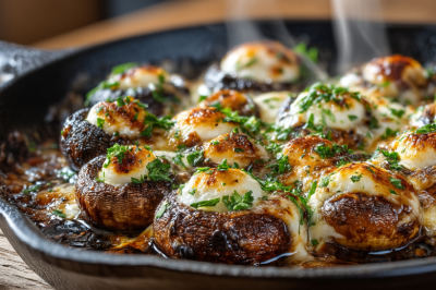 Горячие грибы с сырной шапочкой: эти шампиньоны исчезают со сковороды, еще не остыв. Чеснок и моцарелла &mdash; идеальный дуэт